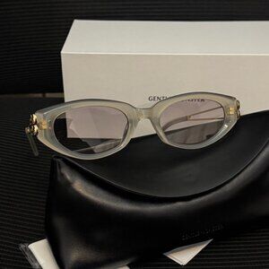 Gentle Monster Translucent Oval Sunglasses Gold Logo Chic Luxe